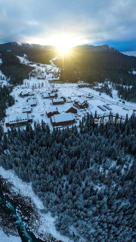 新疆北疆阿勒泰喀纳斯冬季雪景童话世界航拍