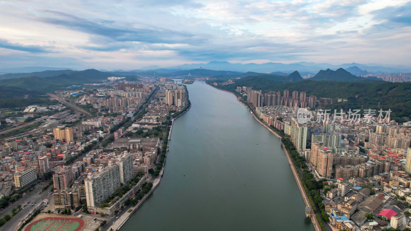 广东韶关城市风光两岸建筑航拍