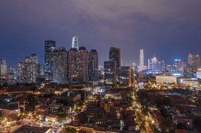 天津五大道文化旅游景区城市建筑夜景航拍