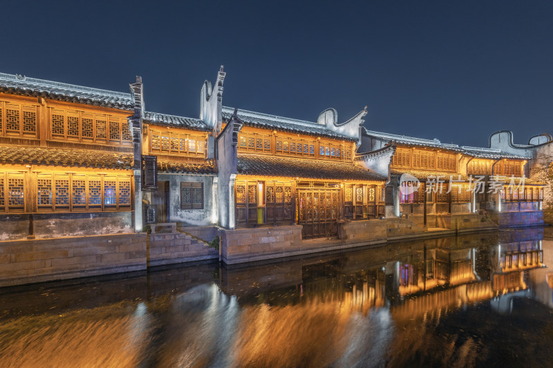 浙江嘉兴月河历史街区-江南水乡夜景