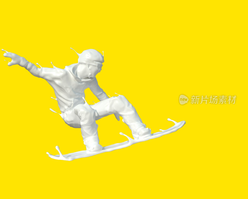 单板滑雪运动员在纯色背景下牛奶质感