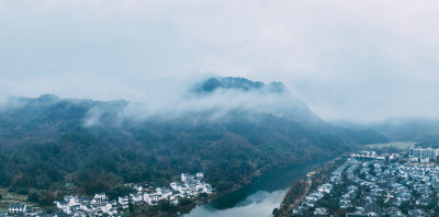 航拍安徽黄山休宁县齐云山风光