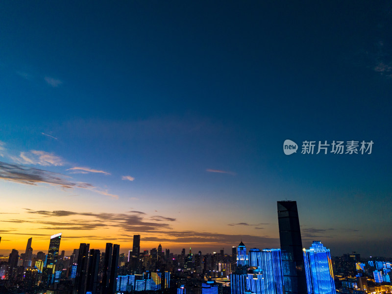 武汉城市晚霞夜景航拍图