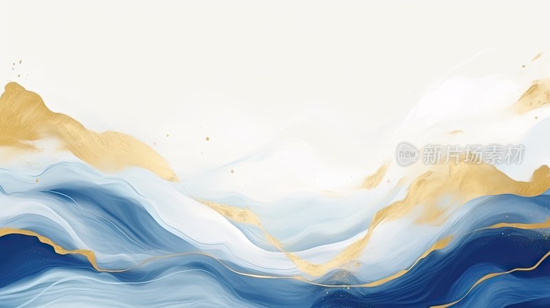 新中式山水画，蓝金色渐变抽象背景