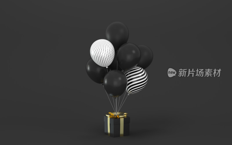 气球吊起的礼物 3D渲染
