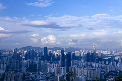 深圳南山公园望城市CBD摩天大楼建筑全景