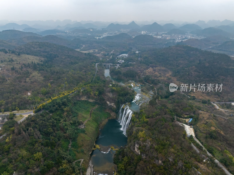 贵州安顺黄果树瀑布大落差瀑布高空航拍