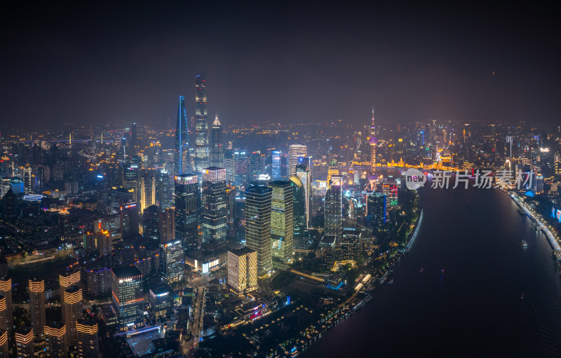 航拍上海陆家嘴高金融中心密集高楼群夜景