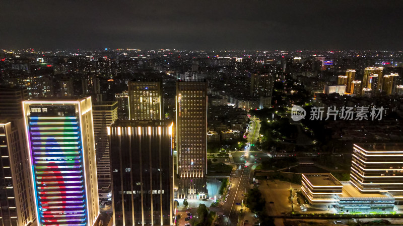 汕头城市夜景灯光交通航拍图