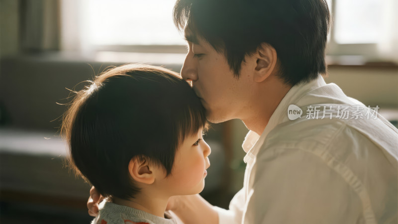 父亲节父亲亲吻孩子的温馨亲情背景