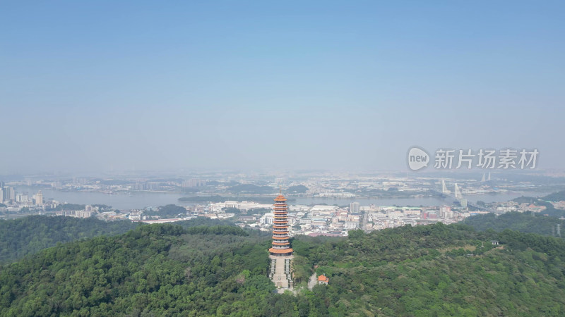 航拍广东江门白水带公园龙光塔