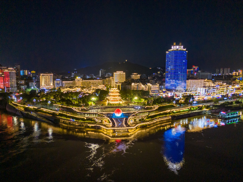 四川宜宾和江楼夜景航拍图