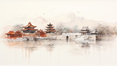 中国传统水墨画，北京紫禁城