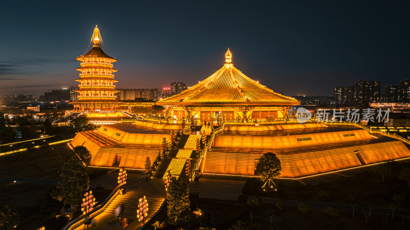 洛阳城市地标建筑应天门景区夜景航拍