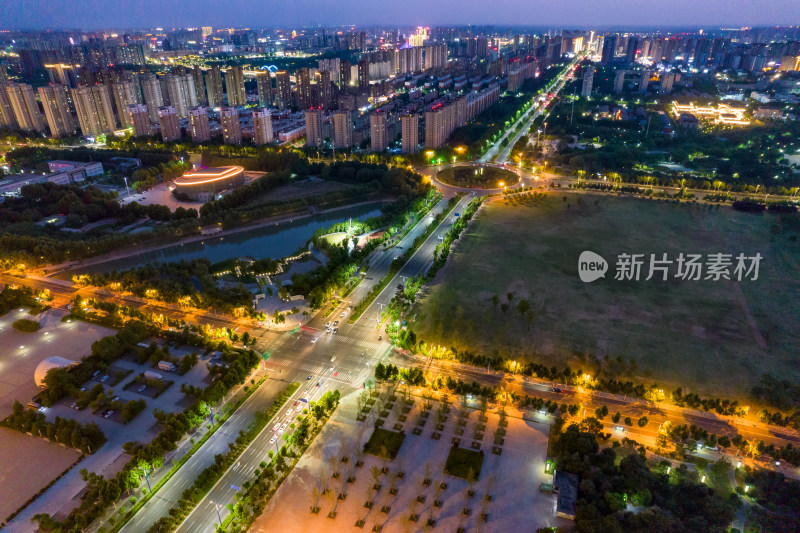 河南周口新城城市夜景灯光航拍图