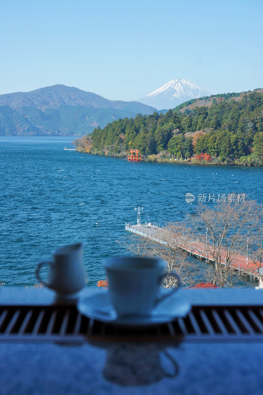 日本箱根，成川美术馆，眺望富士山和鸟居