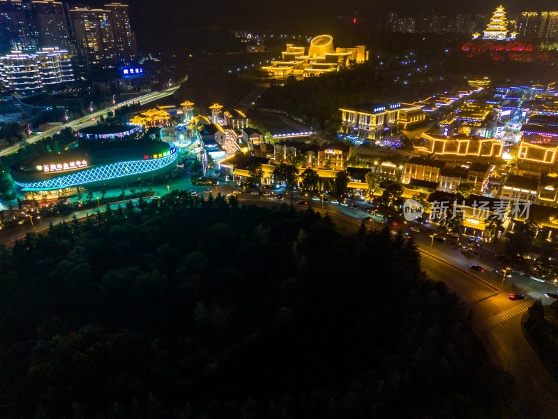 陕西宝鸡城市夜景灯光航拍图