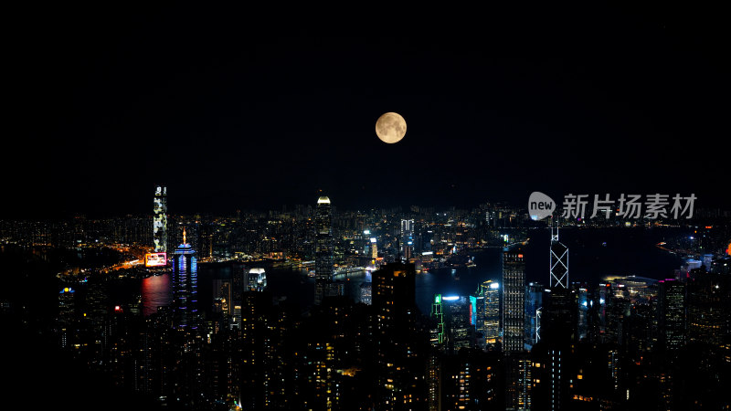 香港中秋月亮城市照片摄影太平山上赏月夜景