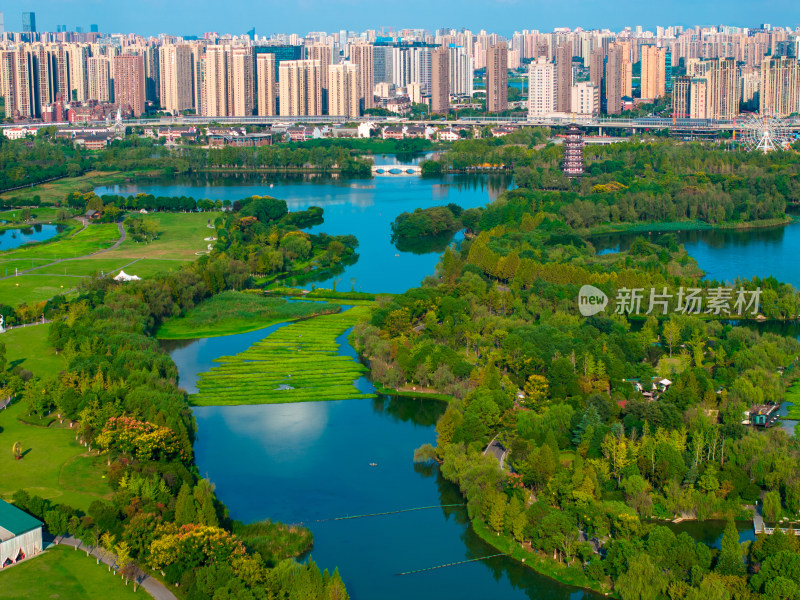 湖南长沙岳麓区洋湖湿地公园航拍