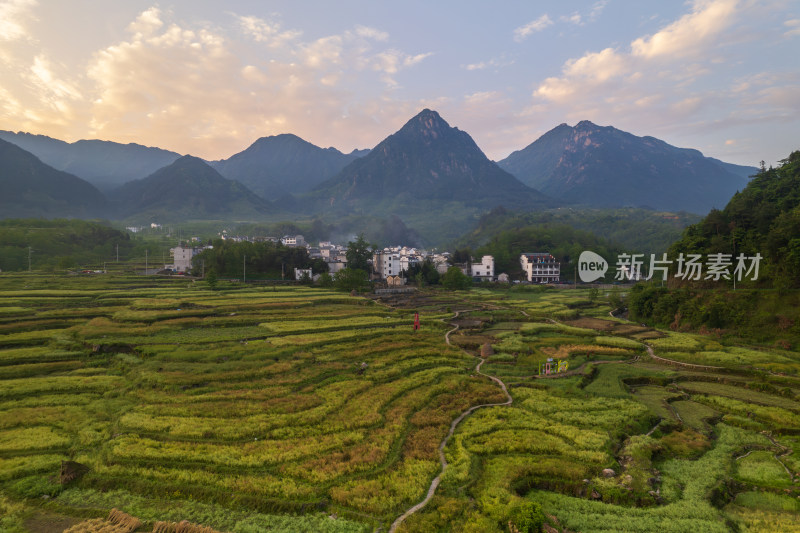 山间梯田与村落全景