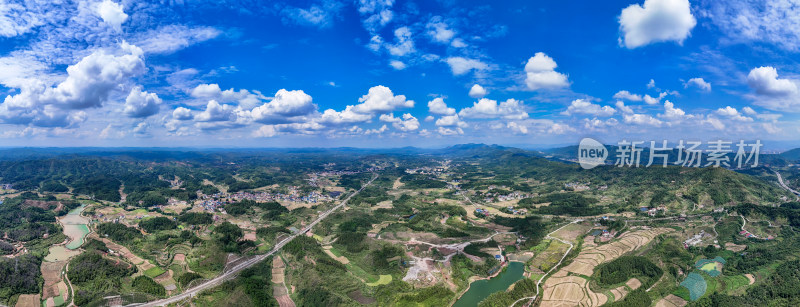 祖国大好河山山川丘陵蓝天白云航拍图