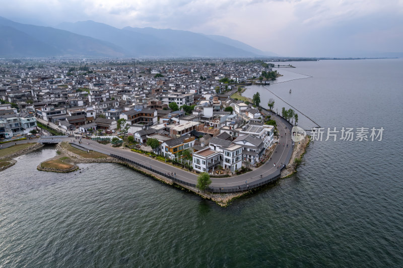 云南大理白族苍山洱海旁S弯高空航拍