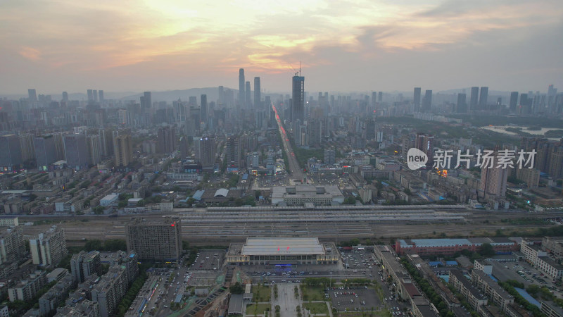 航拍湖南长沙城市大景长沙站