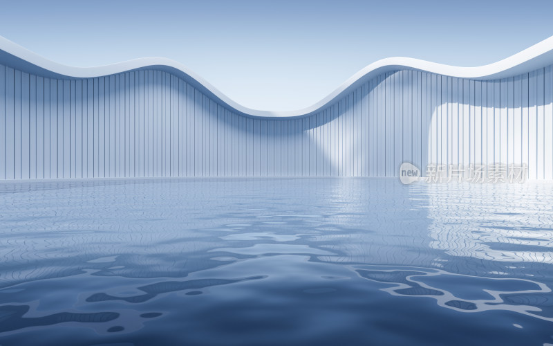 创意简约建筑与水面3D渲染