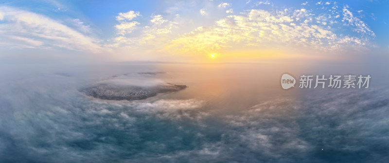 涠洲岛清晨日出云海全景图航拍自然风景