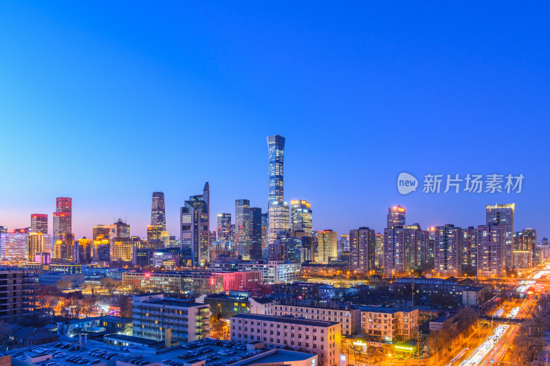 中国北京国贸CBD城市灯光蓝调夜景