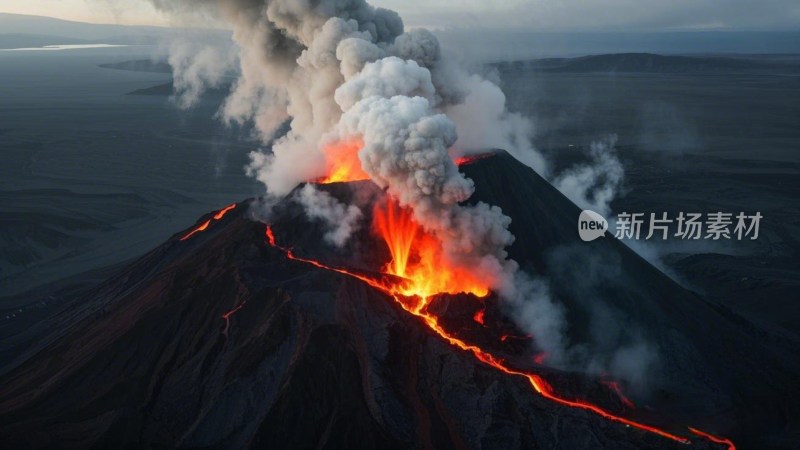 火山喷发熔岩流淌景象