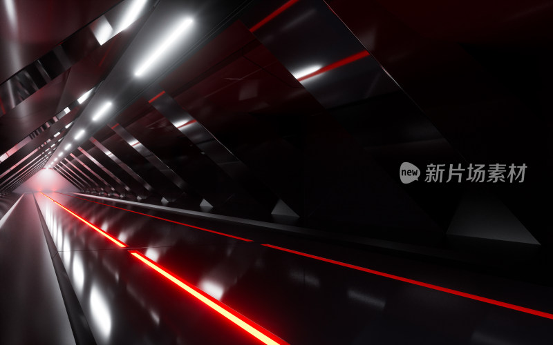 霓虹发光线条与隧道空间3D渲染