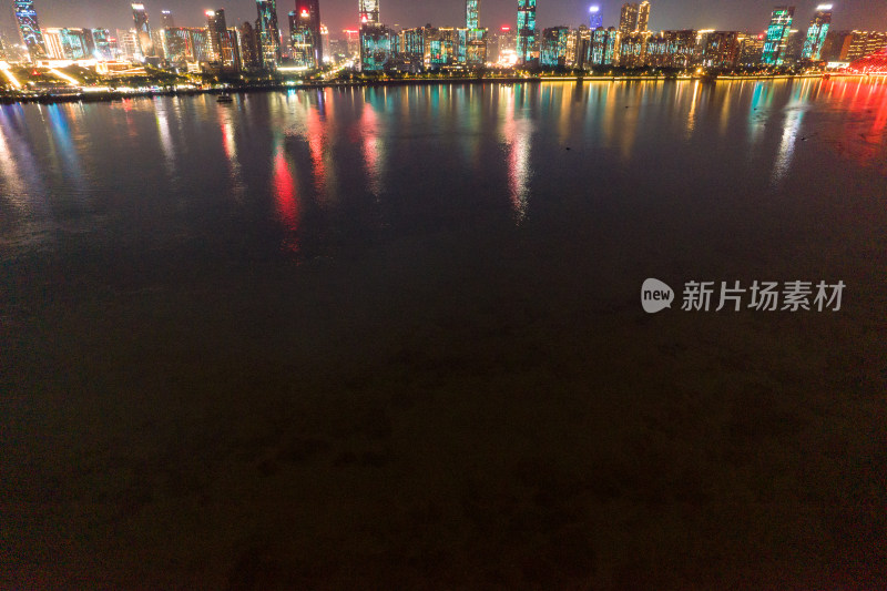 江西南昌赣江两岸夜景灯光航拍图