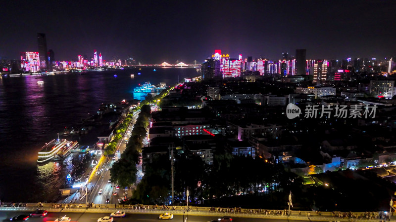 武汉城市夜景交通航拍图