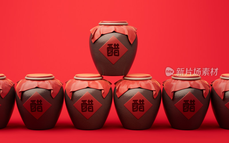 中国风古风醋坛子3D渲染