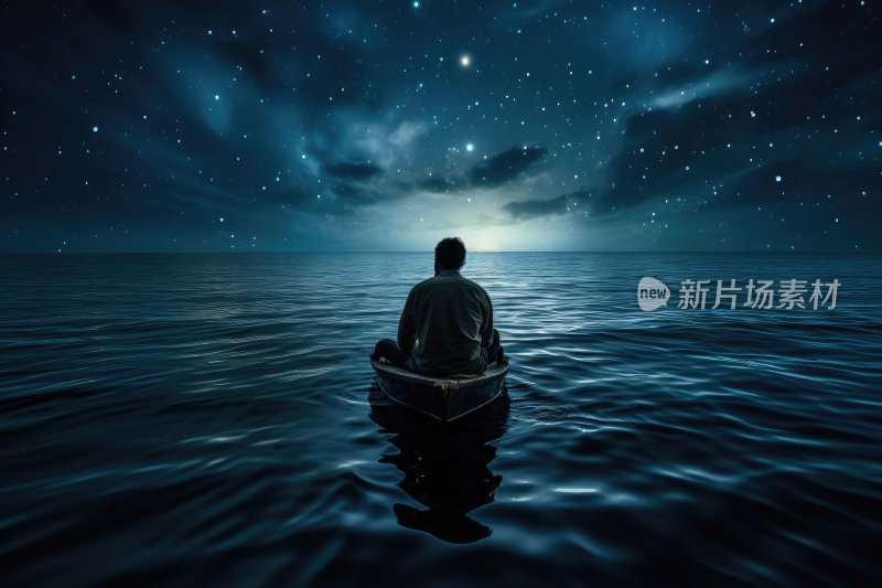 一个人在黑夜海面上孤独的航行
