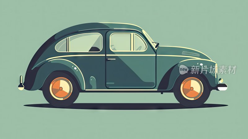 平面插画，彩色复古汽车插图