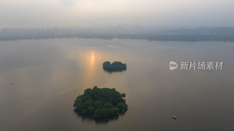 航拍杭州西湖 湖心亭 阮公墩 西湖日出