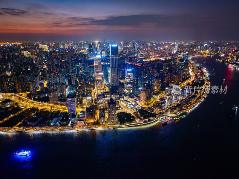 航拍上海浦西全景黄浦滨江夜景