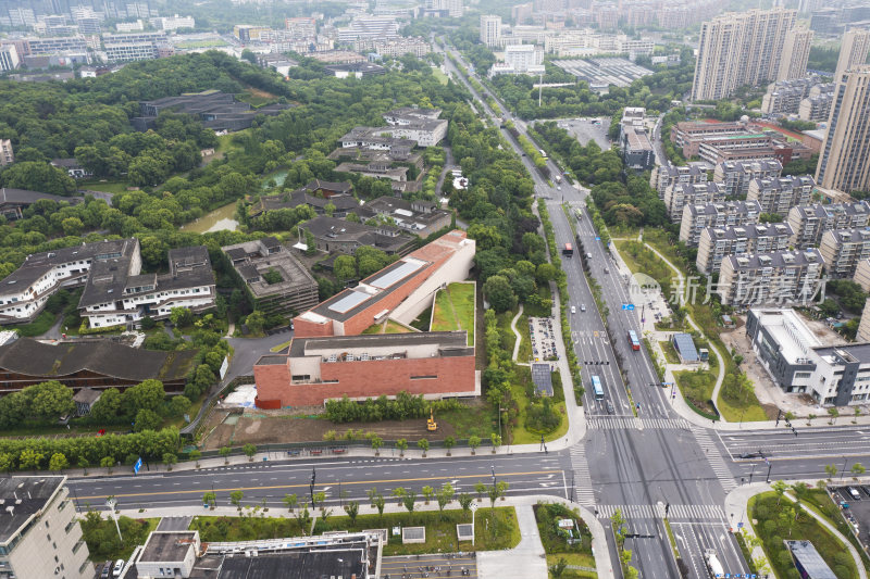 浙江杭州市钱塘江转塘板块晨曦航拍