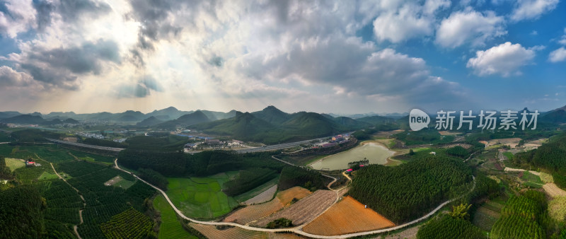 田园风景农田道路乡村振兴航拍全景图