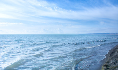 蓝色的青海湖海平面地平线自然风光