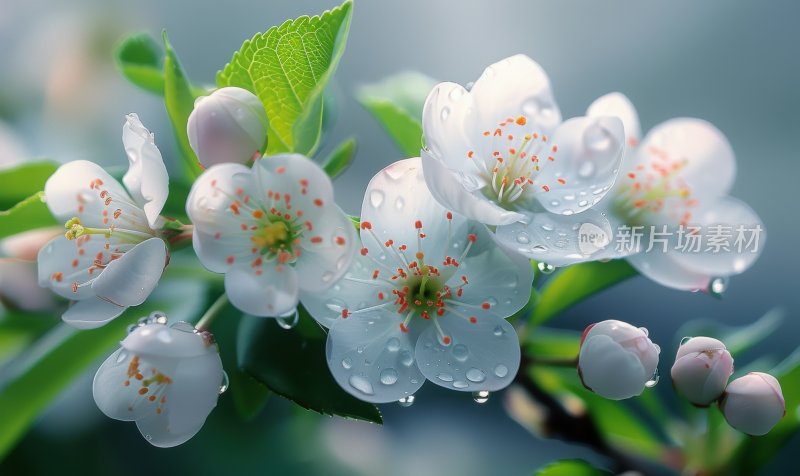 春日白色花朵梨花盛开春天花卉背景