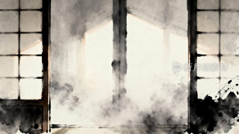 水墨风格中式窗户画面