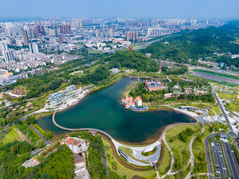 四川德阳城市绿化建筑航拍图