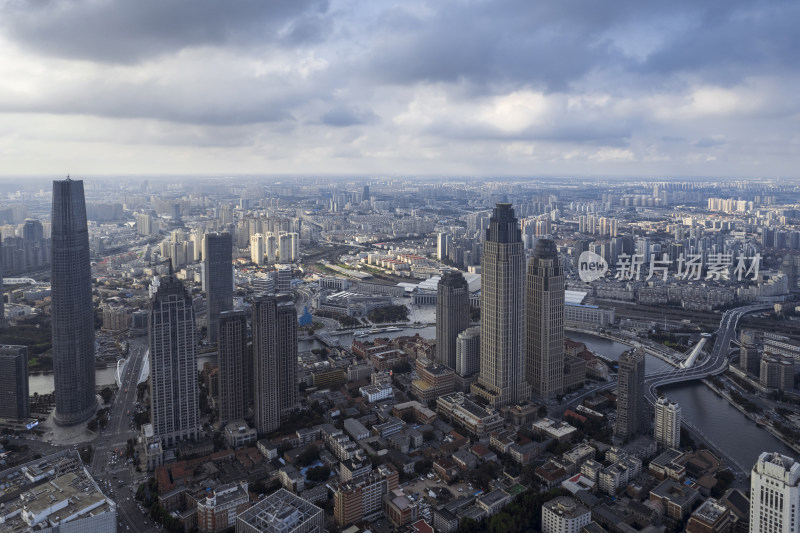 天津海河风景线城市天际线建筑风光航拍