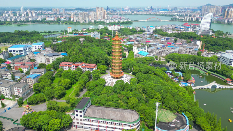 航拍湖北鄂州莲花山