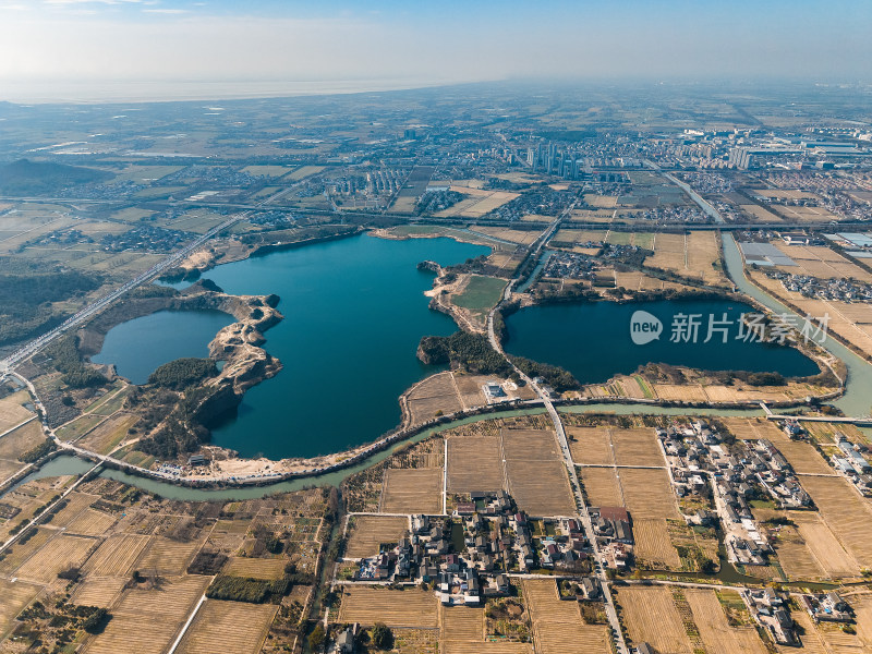 矿坑湖泊-浙江海宁神仙湖景区航拍