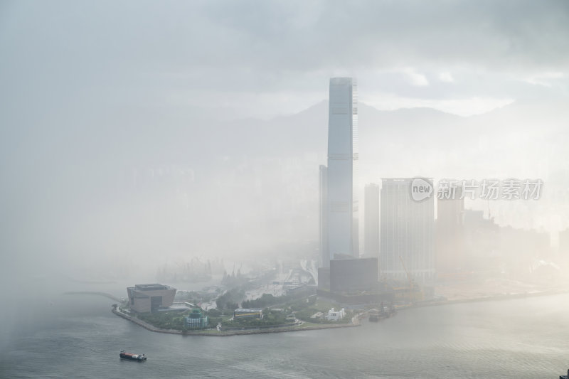 香港维多利亚港CBD中环日出夜景繁华都市