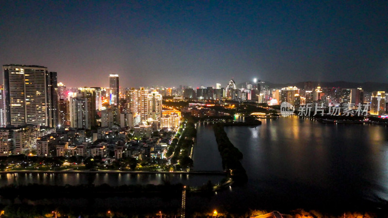 福建厦门筼筜湖夜景灯光航拍